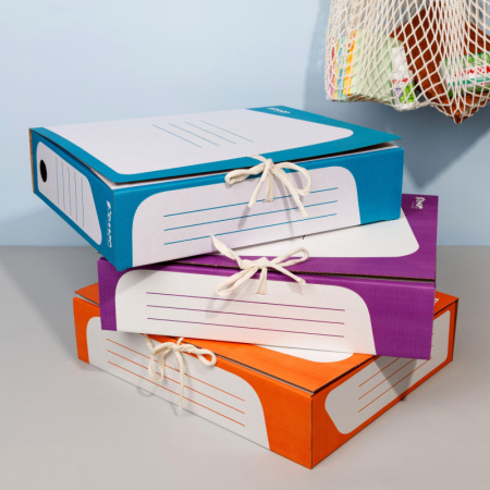 Короб архивный на 2-х завязках Комус А4 75 мм гофрокартон до 770 листов оранжевый