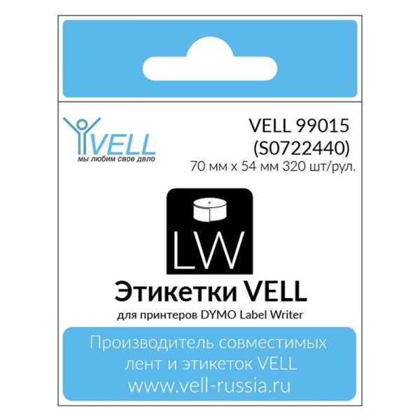 Картридж Vell VL-D-99015/S0722440 для принтера этикеток (54 мм x 70 мм,  цвет ленты белый, шрифт черный)