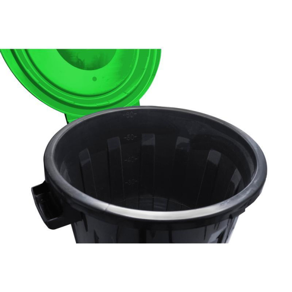 Контейнер-бак мусорный 60 л пластиковый с крышкой черный/зеленый