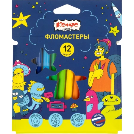 Фломастеры Комус Класс Максики 12 цветов с вентилируемыми колпачками  смываемые Фломастеры Комус Класс Максики 12 цветов с вентилируемыми колпачками  смываемые