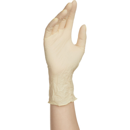 Перчатки медицинские смотровые латексные Русская Медицинская Упаковка текстурированные стерильные неопудренные размер S (6.5-7) жёлтые (50 пар/100 штук в упаковке)