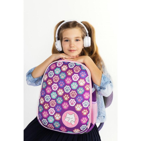 Ранец №1 School Easy Лапки анатомический фиолетовый с двумя отделениями