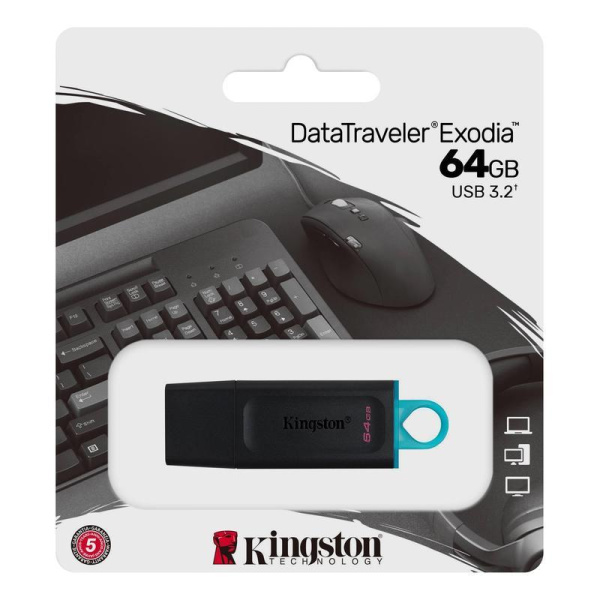 Флеш-память Kingston DataTraveler Exodia, USB 3.2 G1, син/чер, DTX/64GB