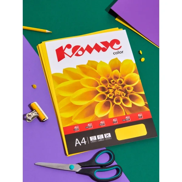 Бумага цветная для печати Комус Color лимон интенсив (А4, 80 г/кв.м, 50  листов) Бумага цветная для печати Комус Color лимон интенсив (А4, 80 г/кв.м, 50  листов)