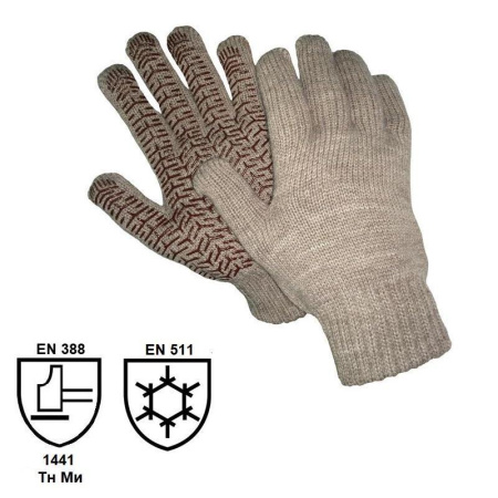 Перчатки рабочие Лайка+ трикотажные полушерстяные с ПВХ покрытием (размер 8, M)