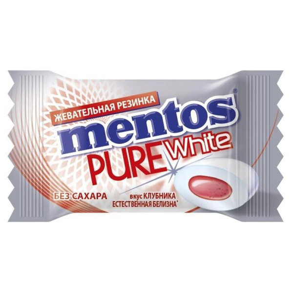 Жевательная резинка Mentos Pure White клубника (100 штук в упаковке)