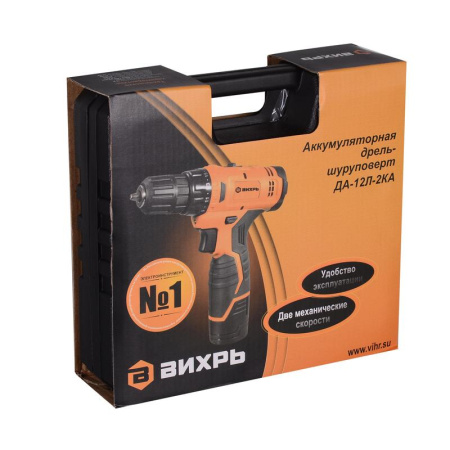 Дрель-шуруповерт безударная аккумуляторная Вихрь ДА-12Л-2КА 12 В Li-ion  2 АКБ 1.5 Ач+ЗУ (72/14/26)