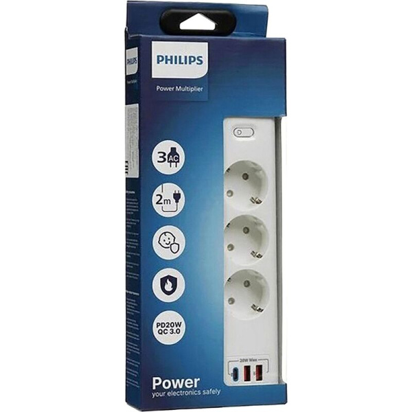 Сетевой фильтр Philips CHP4336WA/51 на 3 розетки 2 метра + 2 USB