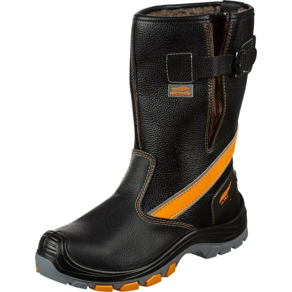 Сапоги рабочие зимние Мистраль Ultra ПУ-нитрил из натуральной/искусственной кожи с композитным подноском черные/оранжевые (размер 36)