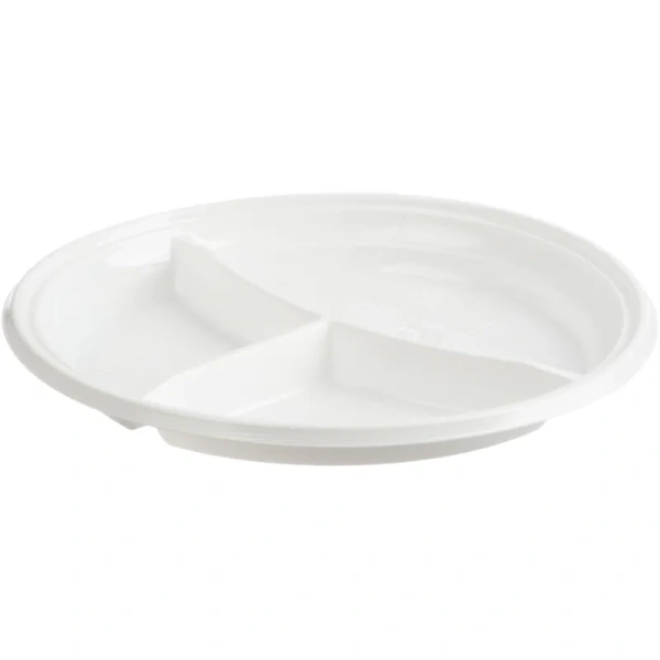 Тарелка одноразовая пластиковая 3-х секционная 205 мм белая 100 штук в упаковке Комус Эконом Тарелка одноразовая пластиковая 3-х секционная 205 мм белая 100 штук в упаковке Комус Эконом