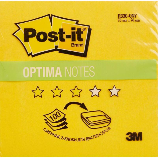 Стикеры Post-it Optima 76x76 мм Z-сложения желтые неоновые 100 листов
