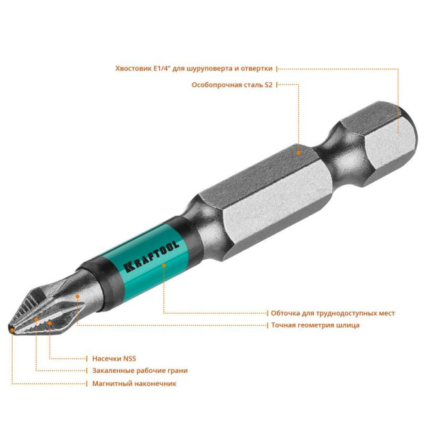Бита магнитная Kraftool Optimum Line PH1 x 50 мм (10 штук в упаковке,  26122-1-50-10)