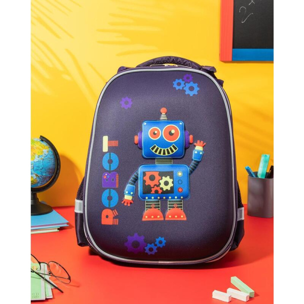 Ранец Комус Класс (№1 School) 3D Robot фиолетовый с двумя отделениями