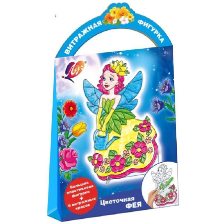 Витражные краски Луч Цветочная фея 6 цветов (с трафаретом)