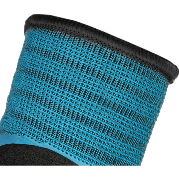 Перчатки рабочие утеплённые от проколов JetaSafety JLW-601 полиэфирные с латексным покрытием чёрные/голубые (13 нитей, 15 класс вязки, размер 11, XXL)