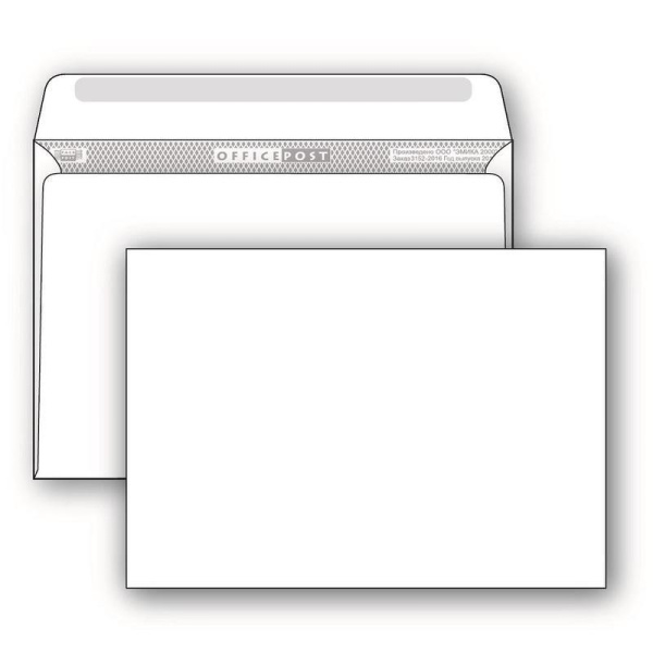 Конверт почтовый OfficePost C4 (229x324 мм) белый с клеем (50 штук в упаковке)