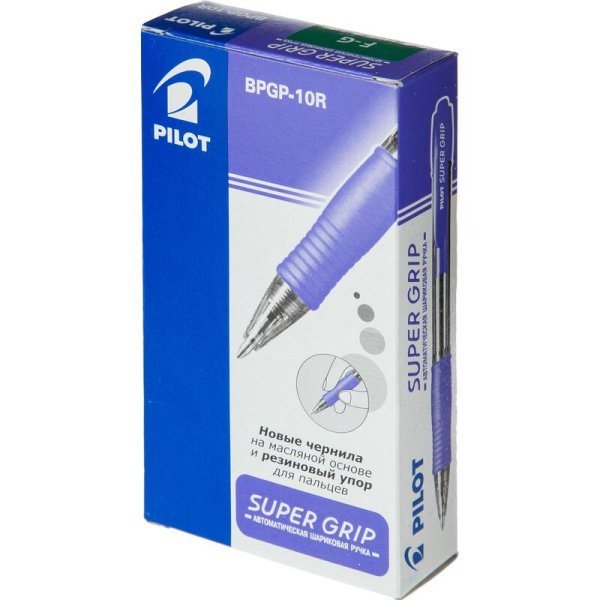 Ручка шариковая автоматическая Pilot BPGP-10R-F G Super grip зеленая  (толщина линии 0.22 мм)