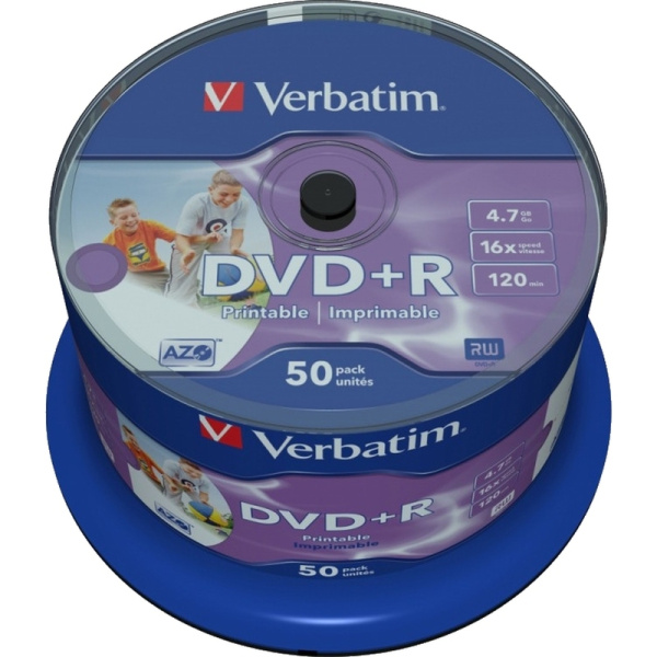Диск DVD+R Verbatim 4.7 ГБ 16x cake box 43512 (50 штук в упаковке)