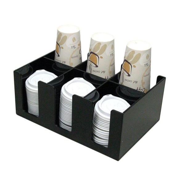 Диспенсер для стаканов и крышек на 6 секций акриловый черный ПАФ 2 штуки  в упаковке