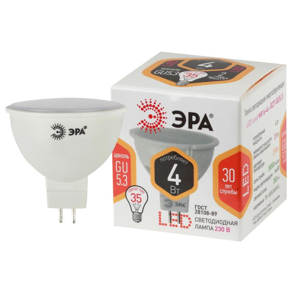 Лампа светодиодная Эра Std LED MR16-4W-827-GU5.3 спот 4Вт GU5.3 2700K  320Лм 220В Б0017897