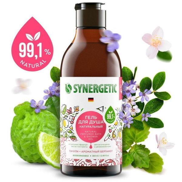 Гель для душа Synergetic Пачули и ароматный бергамот 380 мл