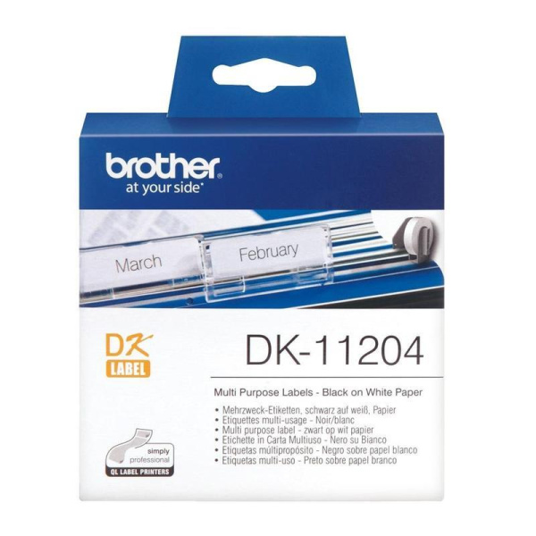 Картридж для принтера этикеток Brother DK11204 (17 мм x 54 мм, цвет  ленты белый, шрифт черный)