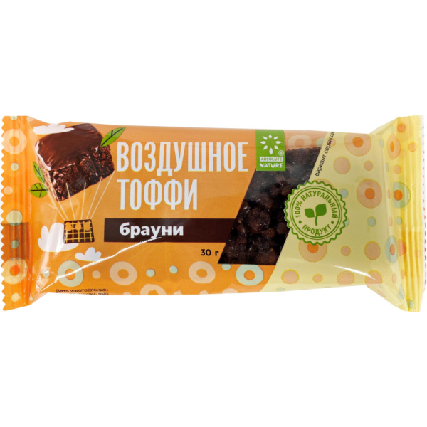 Батончик злаковый Absolute Nature Воздушное тоффи брауни (16 штук по 30  г)