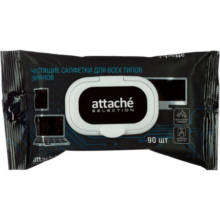 Салфетки влажные Attache Selection для экранов (90 штук в упаковке)