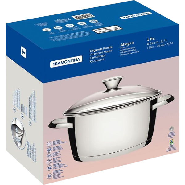 Кастрюля Tramontina Allegra 5.67 л нержавеющая сталь с крышкой