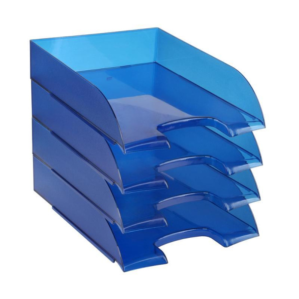 Лоток для бумаг горизонтальный Attache синий (4 штуки в упаковке)