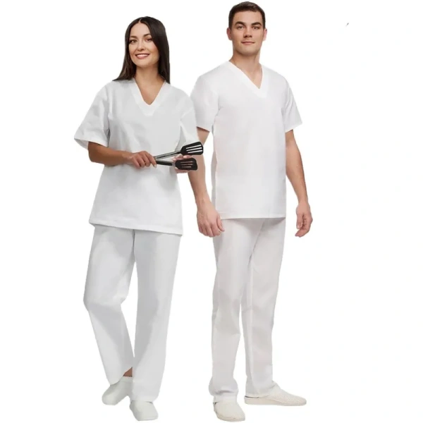 Костюм пекаря у05-КБР (КР) белый бязь с коротким рукавом (142 г/кв.м,  размер 44-46, рост 158-164)