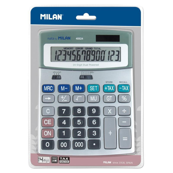 Калькулятор настольный полноразмерный Milan 40924BL 14-разрядный серый