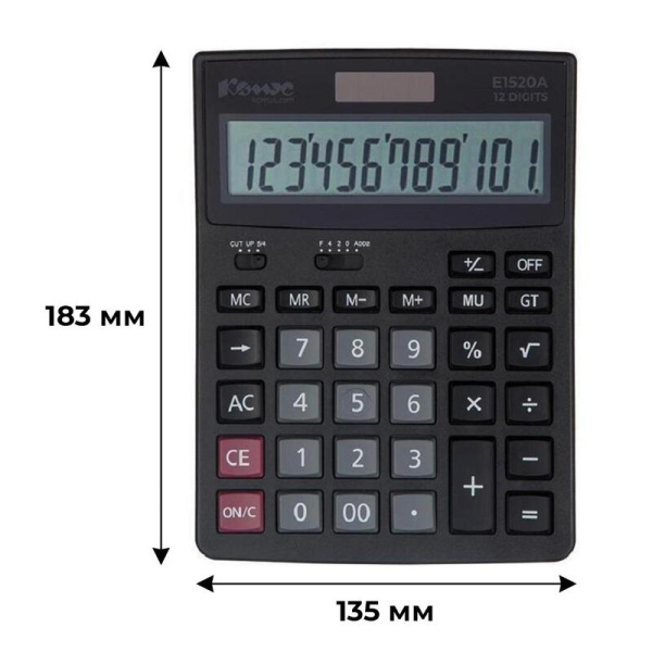 Калькулятор настольный Комус KF-444 12-разрядный черный 183x135x39 мм