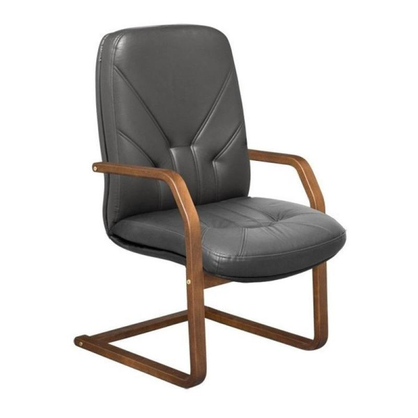 Конференц-кресло Менеджер черный/орех (натуральная кожа, дерево орех)