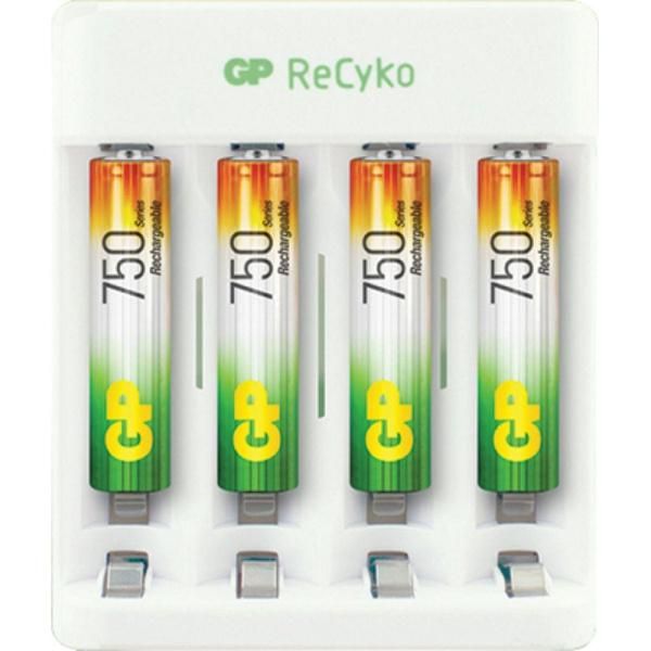 Зарядное устройство GP E411/75AAAHCCS-2CR1 для 4-х аккумуляторов (в  комплекте 4 аккумулятора ААА ёмкостью 750 мАч)