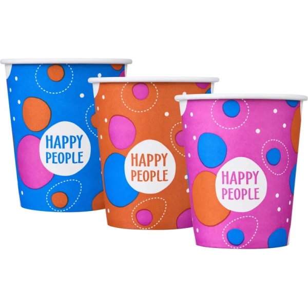 Стакан одноразовый бумажный Комус Happy People 250 мл (50 штук в  упаковке)