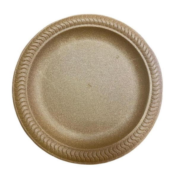 Тарелка одноразовая из рисовой шелухи Комус Стандарт 230 мм коричневая  (50 штук в упаковке)