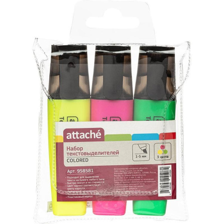 Маркер выделитель текста Attache Colored 1-5мм набор 3цв