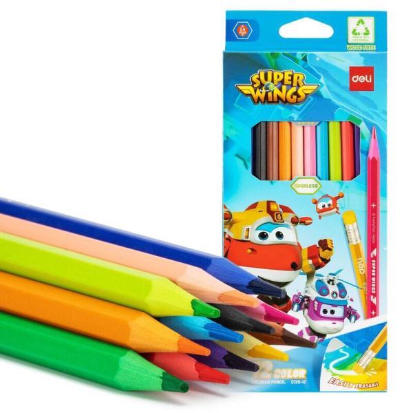 Карандаши цветные Deli Super Wings 12 цветов шестигранные (EC126-12)