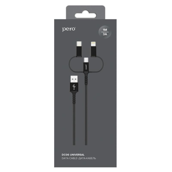 Кабель Pero USB A - USB Type-C - micro USB - Lightning 1 м  (4603768350729)