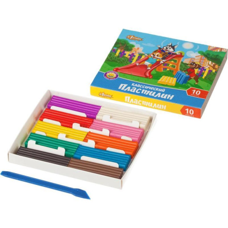Пластилин классический №1 School Шустрики 10 цветов 200 г со стеком