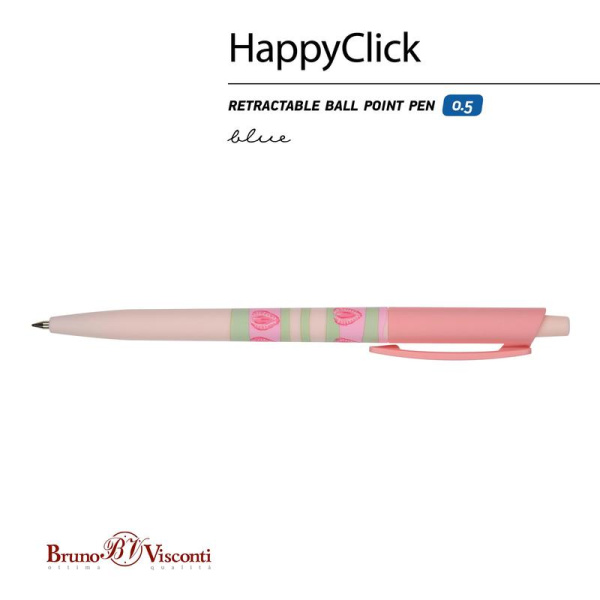 Ручка шариковая автоматическая Bruno Visconti HappyClick Клубника цвет чернил синий цвет корпуса розовый (толщина линии 0.38 мм)