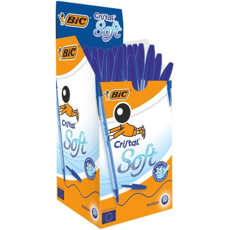 Ручка шариковая одноразовая неавтоматическая Bic Cristal Soft синяя (толщина линии 0.35 мм) Ручка шариковая одноразовая неавтоматическая Bic Cristal Soft синяя (толщина линии 0.35 мм)
