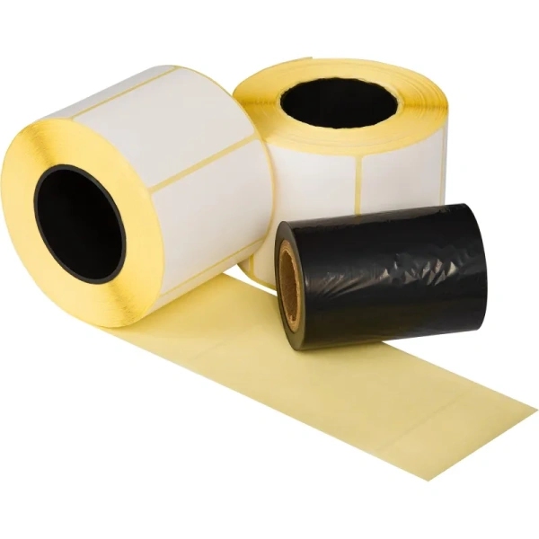 Набор из термотрансферных этикеток 58х40 мм (4 рулона по 580 этикеток) и  риббона Wax 60 мм x 100 м