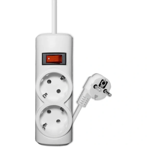 Сетевой фильтр Progix PG230 на 2 розетки 2 метра с заземлением и  выключателем белый