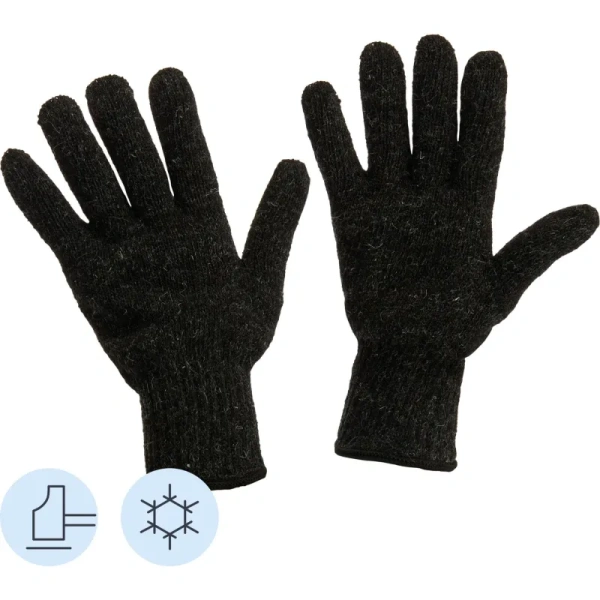 Перчатки рабочие утеплённые двойные Комус полушерстяные серые/чёрные (2  нити, 7 класс вязки, размер 10, XL, 5 пар в упаковке)