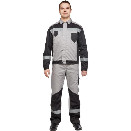 Костюм рабочий летний мужской л21-КПК с СОП серый/черный (размер 44-46, рост 170-176)
