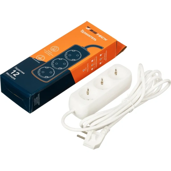Удлинитель BigTech UTD-310-3-W 3 розетки 3 м с заземление