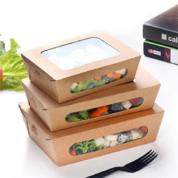 Бумажный контейнер DoEco Eco Salad 600 для салата 600 мл коричневый (150х115х50 мм, 50 штук в упаковке)