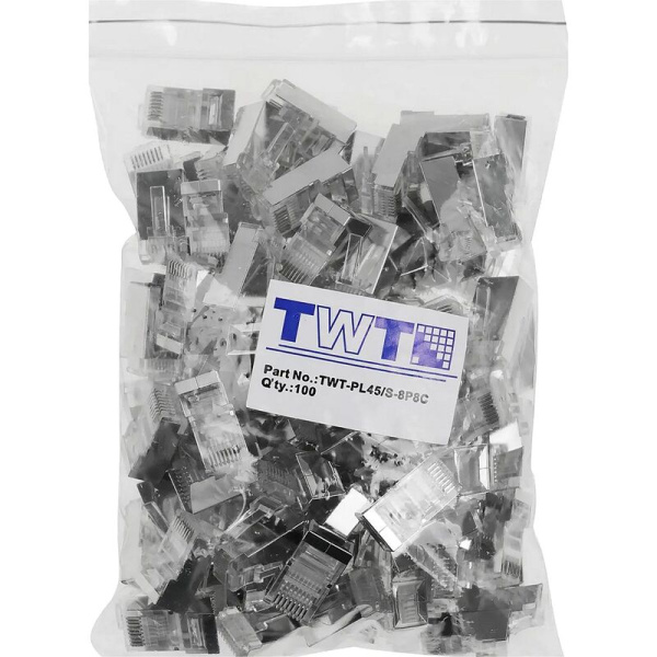 Коннектор TWT TWT-PL45/S-8P8C RJ-45 cat 5e 100 штук в упаковке